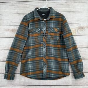 O'Neill Standard Fit Sherpa Lined Plaid Flannel Shacket Shirt Mens M Blue Brown